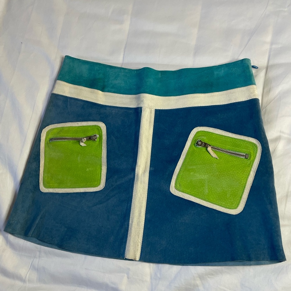 Illia leather/suede blue green skirt.